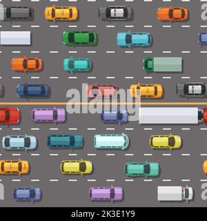 Cars pattern. Machines on road city heavy traffic swanky vector seamless background with urban transport Stock Vector