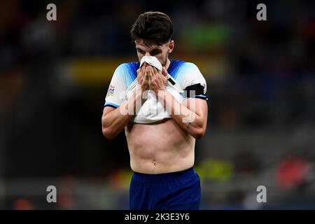 Milan, Italy. 23 September 2022. Declan Rice of England looks dejected during the UEFA Nations League football match between Italy and England. Italy won 1-0 over Enlgand. Credit: Nicolò Campo/Alamy Live News Stock Photo