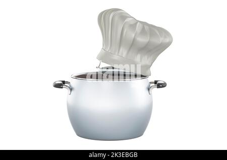 Stainless steel stock pot with glass cover, 3D rendering isolated on white background Stock Photo