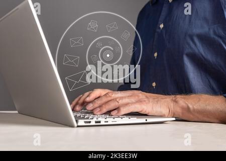 Business technology, work load, online workflow concept. Use different web internet services for job. Stock Photo