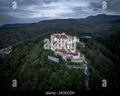 Aerial view of Rasnov fortress near the city of Brasov in Romania Stock ...