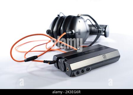 Creative Sound BlasterX G6 external sound card and DAC for PlayStation PC and game consoles isolated on white. Photograph taken on September 26, 2022 Stock Photo