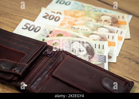 Czech money flying out of the wallet, financial concept, Stock Photo