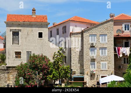 Traditional Montenegrin architecture in the Old Town of Budva. Montenegro Stock Photo