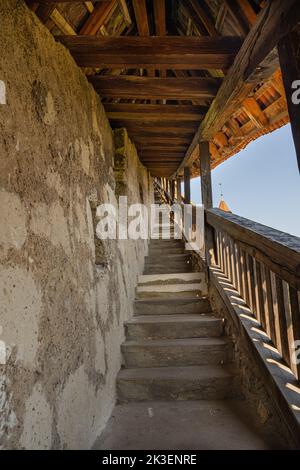 A view of the steep stairs leading up the city wall and to the castle above Esslingen on the Neckar. Baden-Wuerttemberg, Germany, Europe Stock Photo