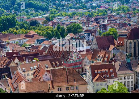 View from the castle over the old town of Esslingen am Neckar with the 15th century town hall. Baden-Wuerttemberg, Germany, Europe Stock Photo