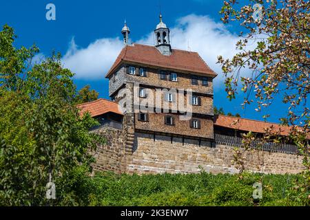 Esslingen near Stuttgart, Germany, view of the historic city walls castle with Guardhouse (Hochwacht) . Baden-Wuerttemberg, Germany, Europe Stock Photo