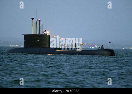 Maracaibo-Venezuela-24-07-2013. A submarine of the Venezuelan navy is observed on Lake Maracaibo. © JOSE ISAAC BULA URRUTIA. Stock Photo