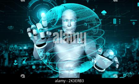 Futuristic robot artificial intelligence huminoid AI programming coding ...