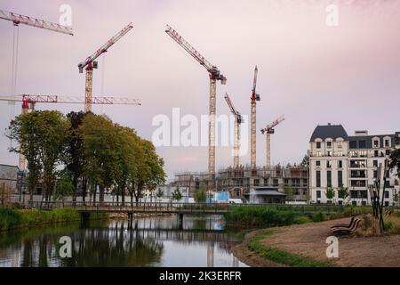 Cranes on a building site in the city Stock Photo