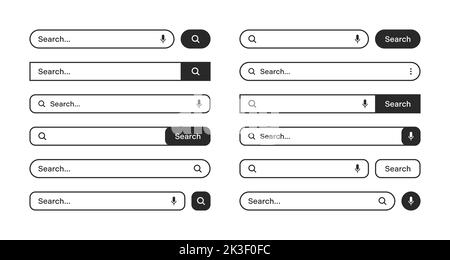 Various search bars with outline border. Internet browser engine with search box, address bar and text field. UI design, website interface element Stock Vector