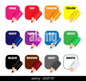 Cartoon Vector Illustration of Basic Colors. Educational Set with English names of colors for Children. Stock Vector