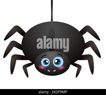 Cute Spider hanging on cobweb. Halloween character - Vector Stock Vector