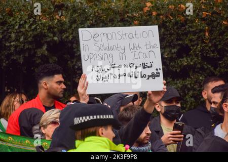 Protesters are outside the Iranian consulate in London, demanding the ...