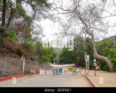 Los Angeles, JUL 20 2014 - Entrance fence of the Hollywood Hills trail Stock Photo