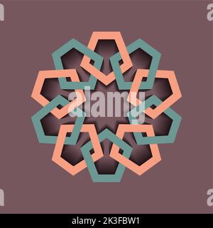 Vintage Geometric emblem template design with overlapping elements. Islamic motif. Geometric pattern mandala in Arabic style, colorful logo isolated Stock Vector