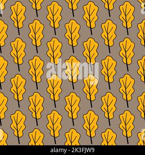Autumn yellow oak leaf in doodle style. Seamless illustration. Hello, Autumn. For textile, background or wrapping paper. Vector. Stock Vector