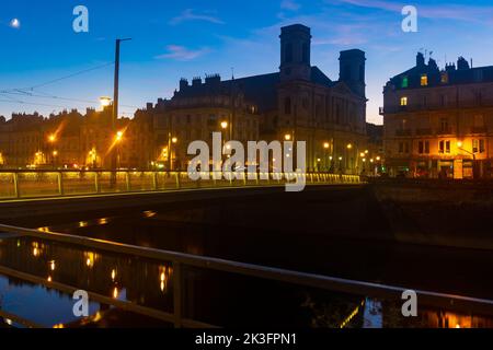 Embankment in Besancon city, France, at evening Stock Photo