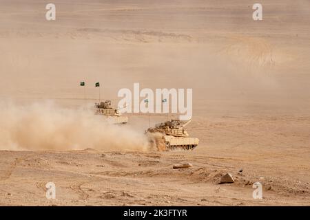 Soldiers from the Royal Saudi Land Forces conduct tank movements during Exercise Eager Lion in Jordan, Sept. 11, 2022. Eager Lion 22 is a multilateral exercise hosted by the Hashemite Kingdom of Jordan, designed to exchange military expertise, and improve interoperability among partner nations. (U.S. Army photo by Sgt. Nicholas Ramshaw) Stock Photo