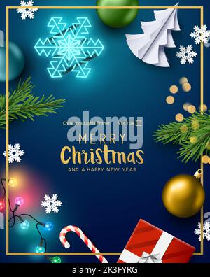 Christmas decorations background Frame With festive lights! Vector illustration. Stock Vector