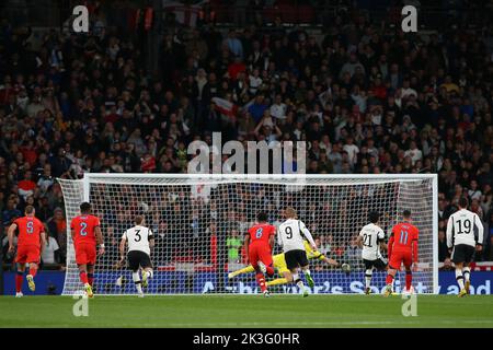 London, UK. 26th Sep, 2022. London, England, Monday 26th Sep 2022 İlkay Gündoğan (21 Germany) scores from the penalty spot during the UEFA Nations League Group 3 game between England and Germany at Wembley Stadium in London, England (Sports Press Photo SPP) Credit: SPP Sport Press Photo. /Alamy Live News Stock Photo