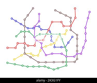 Subway map template. Metro scheme with 5 way lines. Infographic diagram ...