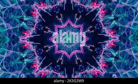Kaleidoscopic background. Multi colors design. Disco mandala spectrum lights concert spot bulb. Decoration, mosaic, symmetry concept. Stock Photo