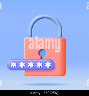 3D Password Field with Padlock Isolated. Stock Vector