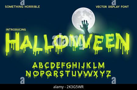Spooky glowing green halloween themed decorated alphabet letters. Stock Vector