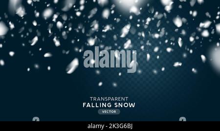 Faling winter snow flakes, realistic transparent snowfall effect. Vector illustration. Stock Vector