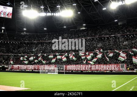 Budapest, Hungary, September 26, 2022, Supporters (Hungary) during the UEFA 'Nations League 2022-2023' match between Hungary 0-2 Italy at Puskas Arena on September 26, 2022 in Budapest, Hungary. Credit: Maurizio Borsari/AFLO/Alamy Live News Stock Photo
