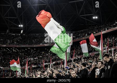 Budapest, Hungary, September 26, 2022, Supporters (Hungary) during the UEFA 'Nations League 2022-2023' match between Hungary 0-2 Italy at Puskas Arena on September 26, 2022 in Budapest, Hungary. Credit: Maurizio Borsari/AFLO/Alamy Live News Stock Photo