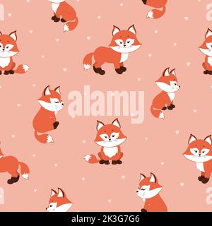 Cartoon little foxes pattern. Seamless vector baby print. Stock Vector