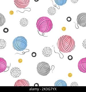 Seamless knitting pattern with colorful balls of yarn Stock Vector