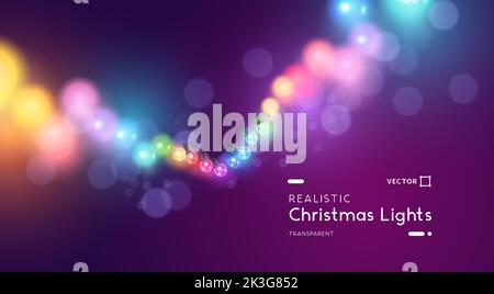Glowing colourful christmas fairy lights. Festive holiday background vector illustration. Stock Vector