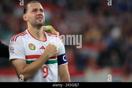 Budapest, Hungary, September 26, 2022. BUDAPEST, HUNGARY - SEPTEMBER 26: Adam Szalai in the UEFA Nations League League A Group 3 match between Hungary and Italy at Puskas Arena on September 26, 2022 in Budapest, Hungary. Stock Photo