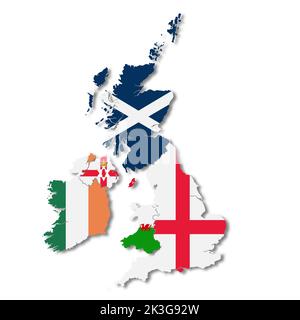 UK British Isles flag map on white background 3d illustration with clipping path Stock Photo