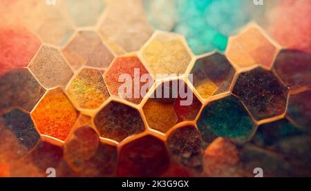 3d illustration of a green honeycomb . Pattern of simple geometric ...