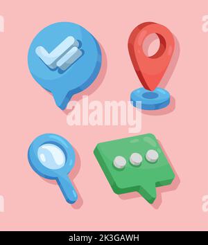 four 3d social media icons Stock Vector