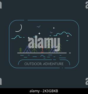 Badge camping line logo Stock Vector
