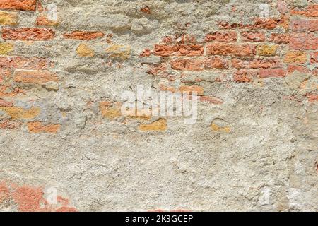 Old brick wall with red brick background, Concrete crack, vintage wall background Stock Photo