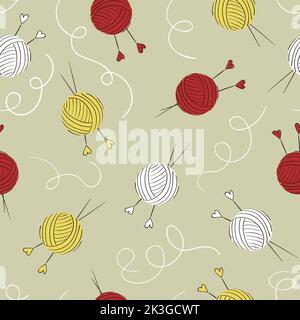 Seamless knitting pattern with balls of yarn and needles. Stock Vector