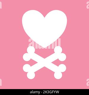 Vector flat heart and crossed bones isolated on pink background Stock Vector