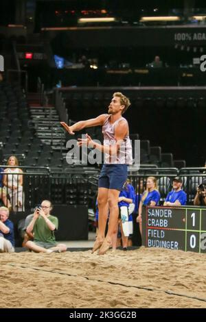 AVP championships took over Downtown Phoenix in the Footprint Center as both the men and women went to battle on the sand. The day saw the team of Lot Stock Photo