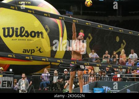 AVP championships took over Downtown Phoenix in the Footprint Center as both the men and women went to battle on the sand. The day saw the team of Lot Stock Photo