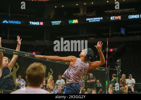 AVP championships took over Downtown Phoenix in the Footprint Center as both the men and women went to battle on the sand. The day saw the team of Lot Stock Photo