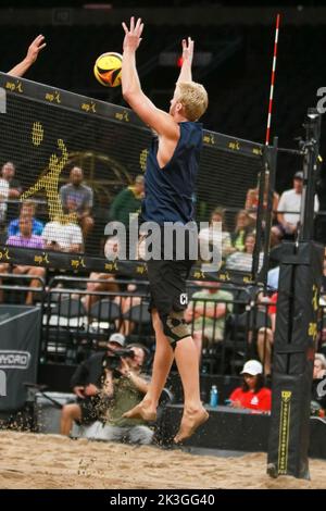 AVP championships took over Downtown Phoenix in the Footprint Center as both the men and women went to battle on the sand. The day saw the team of Lot Stock Photo