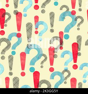 Seamless pattern with watercolor question and exclamation marks. Vector illustration. Stock Vector