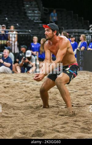 AVP championships took over Downtown Phoenix in the Footprint Center as both the men and women went to battle on the sand. The day saw the team of Lot Stock Photo