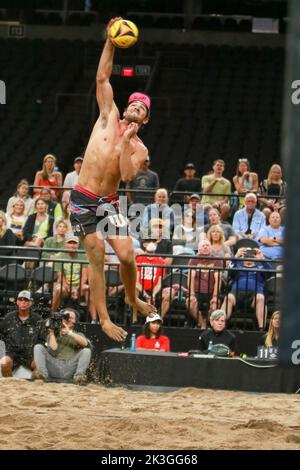 AVP championships took over Downtown Phoenix in the Footprint Center as both the men and women went to battle on the sand. The day saw the team of Lot Stock Photo